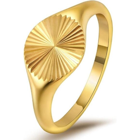 Gold Signet Ring,18K Gold Plated Sun Ring, Gold Sunburst Ring Vintage Statement - Picture 4 of 6